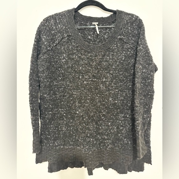 Free People Wool Blend Gray Nubby Jeepster Honeycome Tunic Sweater Size sp - Picture 1 of 4
